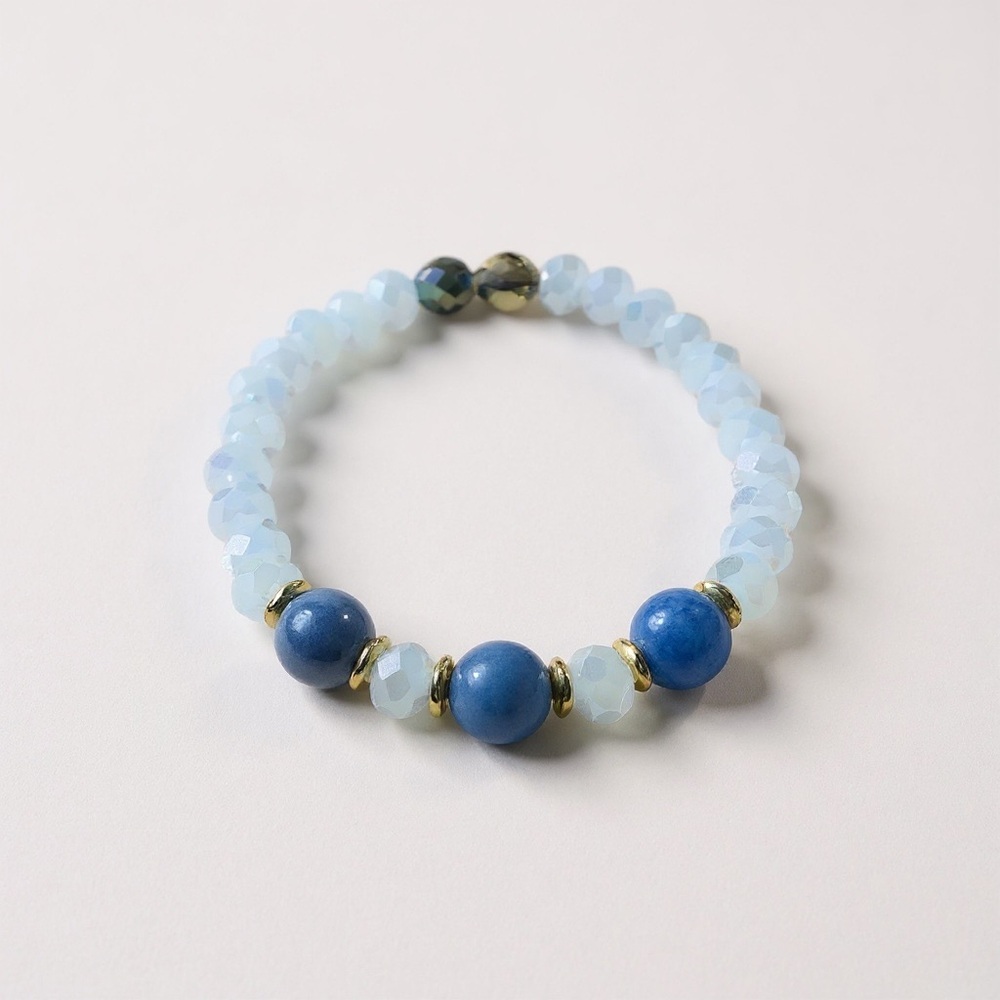 Handcrafted Blue Angelite Crystal AB Faceted Rondelle Stretch Bracelet